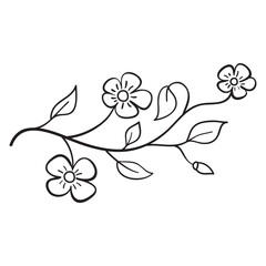 Fowers  line drawing.Sketch floral botany.Apple tree branch.Floral line art.Sakura fower outline.Hand drawn cherry blossom.Isolated on white background.Vector illustration.