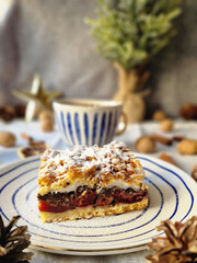 Christmas composition with plum cake