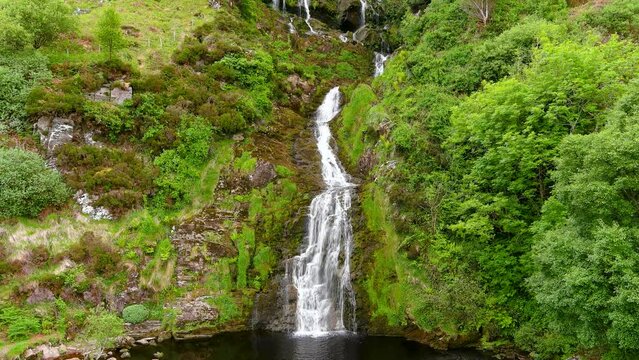 Aerial view of Assaranca Waterfall, one of Donegal's most beautiful waterfalls