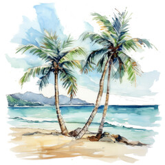 Fototapeta na wymiar Watercolor tropical background. Illustration AI Generative.