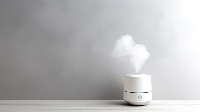 Essential oil aroma diffuser humidifier diffusing water articles in the air copy space.