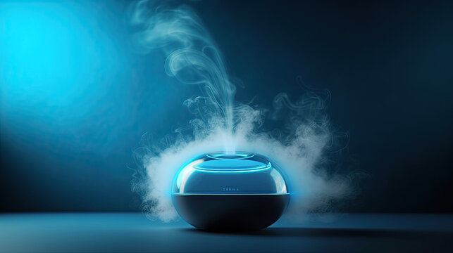 Essential oil aroma diffuser humidifier diffusing water articles in the air copy space.
