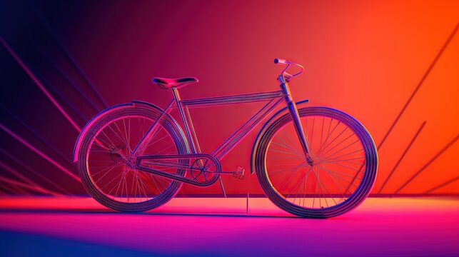  a bike is shown in a 3d image with a red and blue background.  generative ai