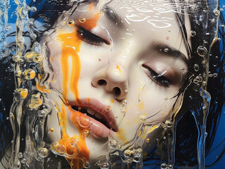 woman relaxing in a water, generative ai
