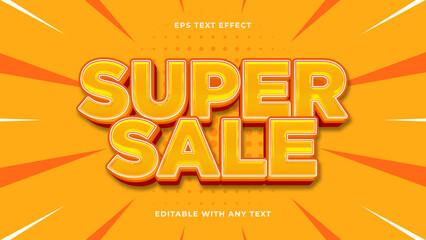 Editable 3D Comic Yellow Super Sale Text Effect Style. Vector Illustration Template.