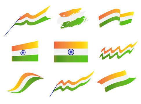 Indian flag vector set isolated on white background for banner, poster, t shirt. illustration 10 eps