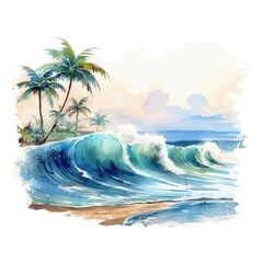 Fototapeta na wymiar Watercolor tropical background. Illustration AI Generative.