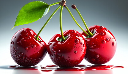 Juicy cherries with water drops close-up.Generative AI