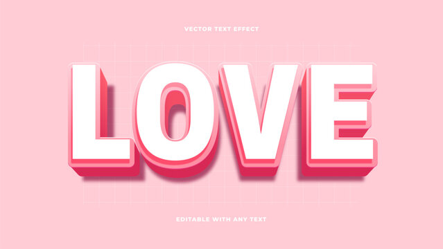 3D Pink Love and happy, cute editable text effect free vector. Isolated pink background. Vector illustration. Text effect theme for Valentine's day, mother day.