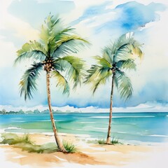 Obraz na płótnie Canvas Watercolor tropical background. Illustration AI Generative.