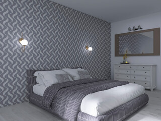 Bedroom 3d render, 3d illustration