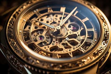 Vintage watch gears and cogs in intricate detail under soft light. Generative AI