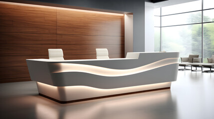 With its sleek design, the corporate front desk exudes a modern aesthetic.