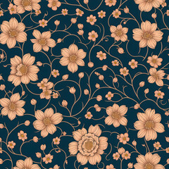 Obraz premium vintage colorful flower and plant pattern, generative ai