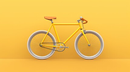  a yellow bicycle with a wooden seat on a yellow background.  generative ai