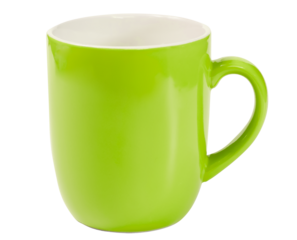 Ceramic coffee cup mockup. Colorful  bright green coffee mug with handle isolated on white background. 