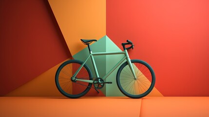  a bicycle is standing in front of a colorful wall with a geometric design.  generative ai