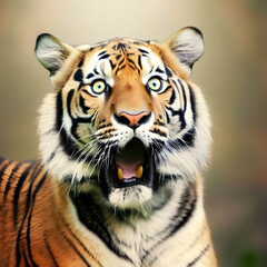 Fototapeta premium Tiger with a surprised expression, wide open eyes and jaw dropping