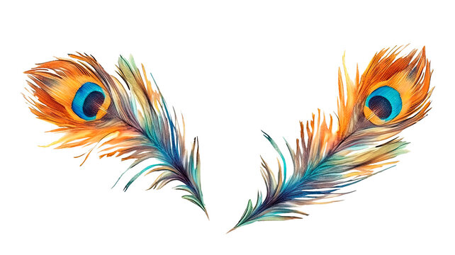 peacock feathers multicolored watercolor set generative ai