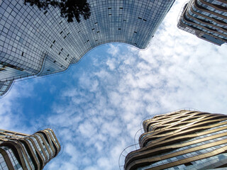 High Glass Buildings in Istanbul, Turkey, view from below