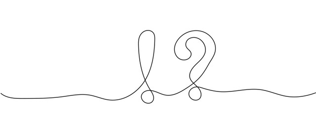 Question and exclamation marks one line art, hand drawn asking and admiration signs, continuous contour. Query FAQ concept, finding the answer. Editable stroke. Isolated. Vector illustration - obrazy, fototapety, plakaty
