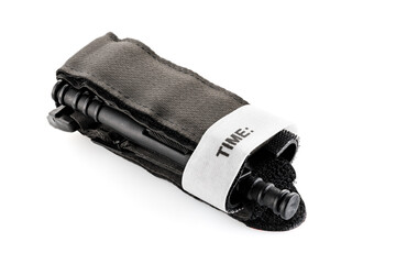 Medical tourniquet for stopped blood isolated on white background. Hemostatic tourniquet, tourniquet with a strong plastic twist and a hybrid clasp