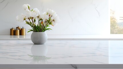  a white vase with some flowers in it on a table.  generative ai