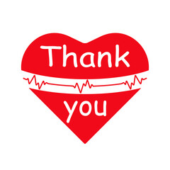 Thank you inscription in a red heart, Handwritten alphabet with a beating heart. Creative typographic design. Isolated vector.