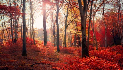 Background of a red autumn landscape, Generative AI