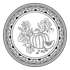 Vector illustration of a mandala frame with pumpkin for coloring adult book antistress, cornice mandala vettoriale con zucca da colorare per libro adulti antistress © rosangelaincusci