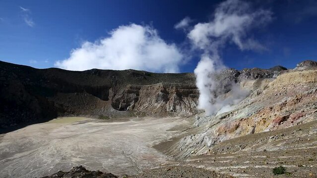 Sulfur Clouds on the summit of Mount Egon on Flores Island in East Nusa Tenggara, Indonesia.