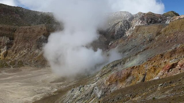 Sulfur Clouds on the summit of Mount Egon on Flores Island in East Nusa Tenggara, Indonesia.