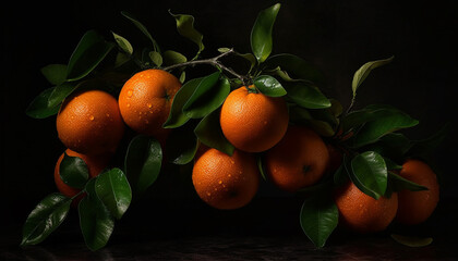 Juicy citrus fruits on a wooden table generated by AI