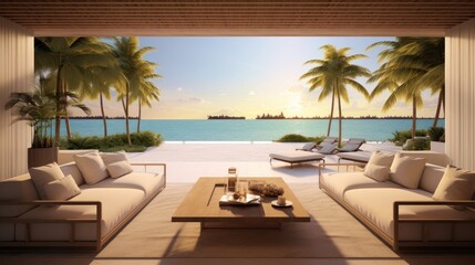 Fototapeta premium Villa in a prime oceanfront location in Miami, offering stunning views of the Atlantic Ocean and access to beaches