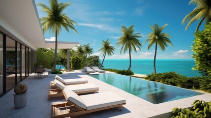 Fototapeta premium Villa in a prime oceanfront location in Miami, offering stunning views of the Atlantic Ocean and access to beaches