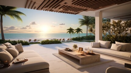 Obraz premium Villa in a prime oceanfront location in Miami, offering stunning views of the Atlantic Ocean and access to beaches