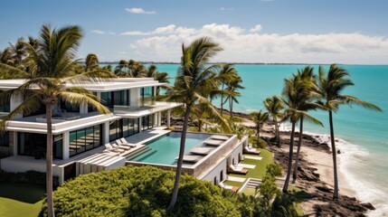 Fototapeta na wymiar Villa in a prime oceanfront location in Miami, offering stunning views of the Atlantic Ocean and access to beaches