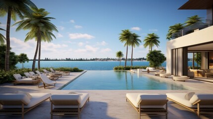 Fototapeta premium Villa in a prime oceanfront location in Miami, offering stunning views of the Atlantic Ocean and access to beaches
