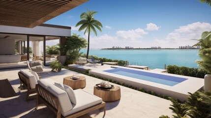 Fototapeta premium Villa in a prime oceanfront location in Miami, offering stunning views of the Atlantic Ocean and access to beaches