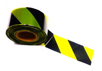 Yellow-ฺBlack warning area barrier tape.
