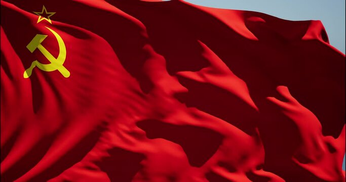 Close-up of the national flag of Soviet Union blowing in the wind on a sunny day , 4k slow motion