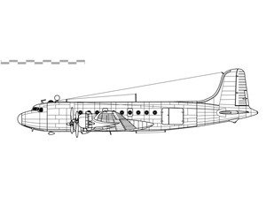 Douglas C-54 Skymaster. Vector drawing of WW2 transport aircraft. Side view. Image for illustration and infographics. - obrazy, fototapety, plakaty