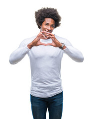 Afro american man over isolated background smiling in love showing heart symbol and shape with hands. Romantic concept.