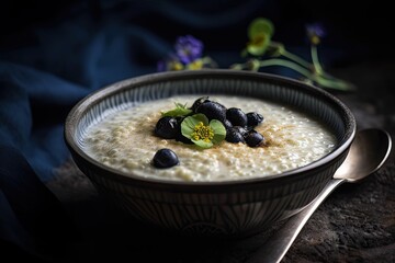 Millet Porridge, Healthy Breakfast with Fruits and Berries, Milk Millet Porridge, Abstract Generative AI Illustration
