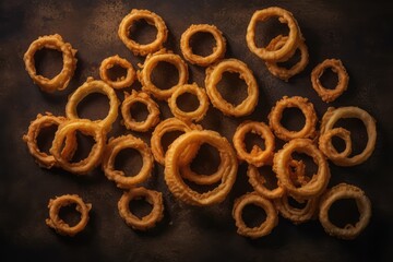 Fototapeta premium Crispy Onion Rings, Breaded Deep Fried Vegetable, Onion Rings, Abstract Generative AI Illustration