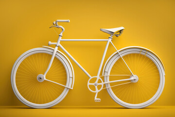 Fototapeta premium New bicycle on yellow studio background. Nobody. Sports, Illustration. Generative AI