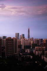 Naklejka premium city skyline at sunset