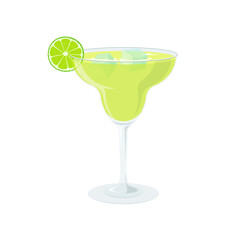 Margarita cocktail with lime slice and ice. Drinks in a glass. Vector illustration in trendy flat style isolated on white background.