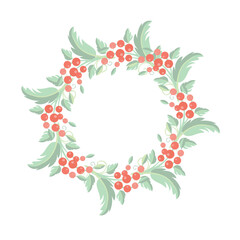Wreath from with red fruits and green leaves branch stock vector illustration for web, for print, nature frame