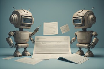 Technological Robots doing Taxes and Working Created with AI Technology